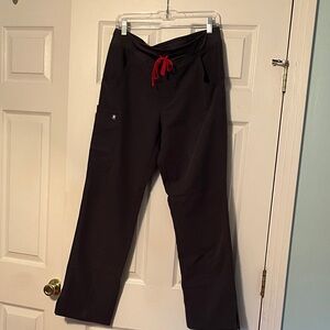 Figs Women’s Gray Kade Cargo Scrub pant with Red Drawstring